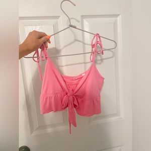 Pink ruffle tie tank top